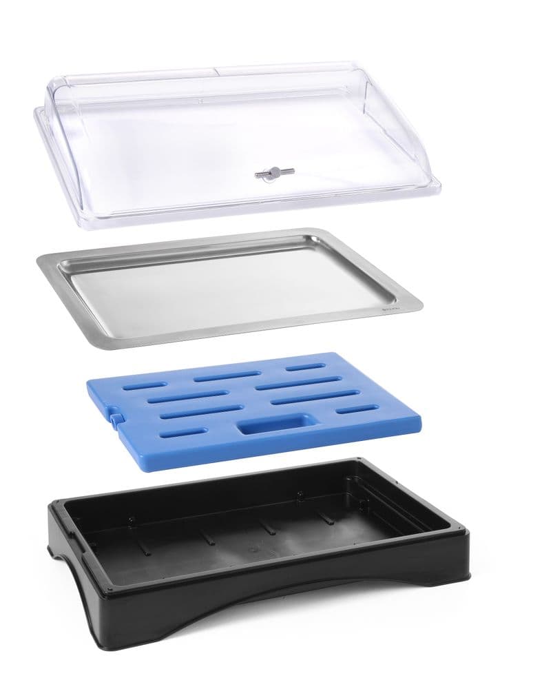 Hűthető bemutatótálca fedővel - GN 1/1 - készlet - 555x357x(H)175mm - 3