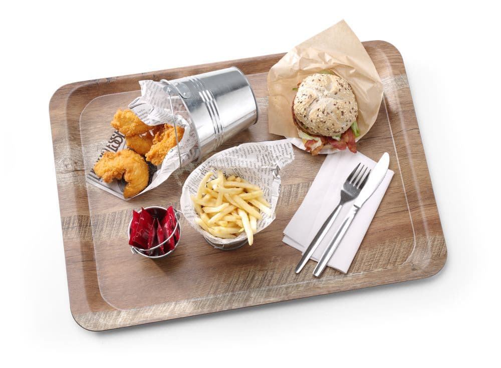 Melamin felszolgáló tálca fa mintázattal - Fa - 370x530mm - 3