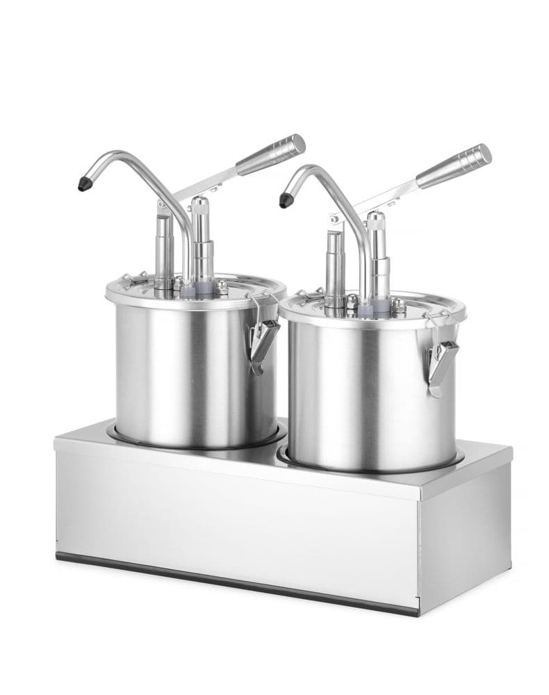 Készlet: 2 db rozsdamentes acél szósztartály adagolóval - 9L - 400x200x(H)440mm - 2