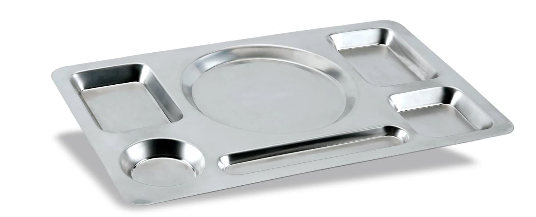 Six-compartment self-serving tray 46 x 28.5 cm stainless steel