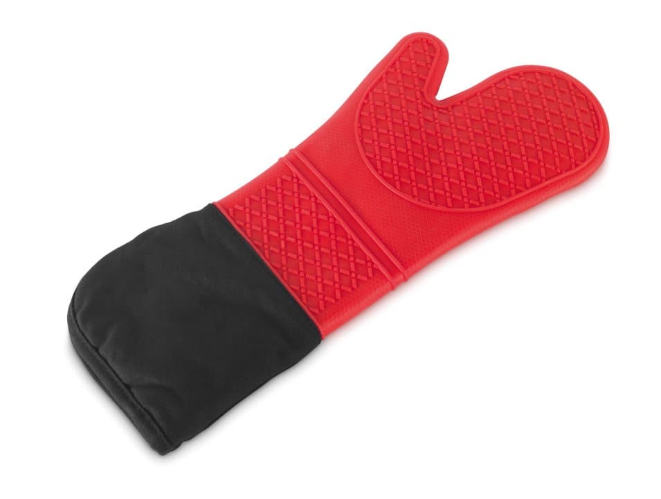 Oven mitt 42.5 cm silicone in red with black cotton sleeve