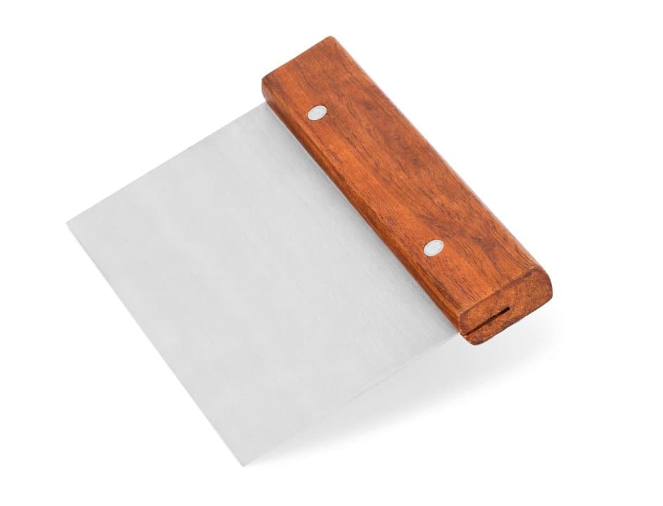 Rectangular dough scraper 11.3 cm long stainless steel with wood handle