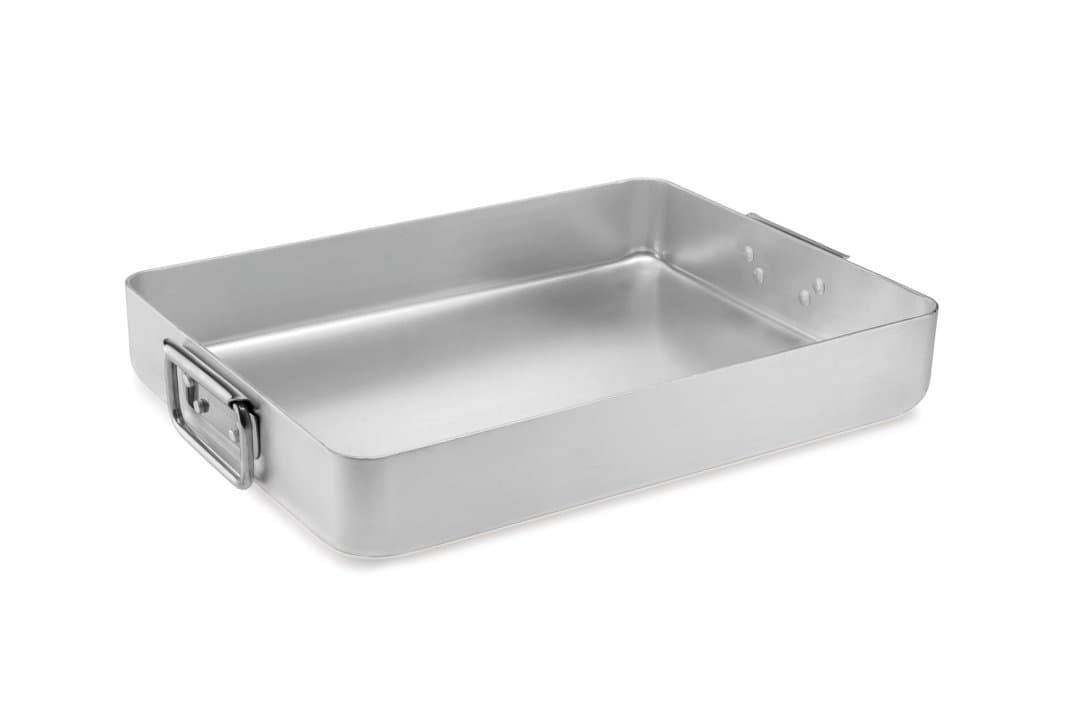 Roasting pan 70 x 50 cm 27.7 liter capacity aluminum with falling handles