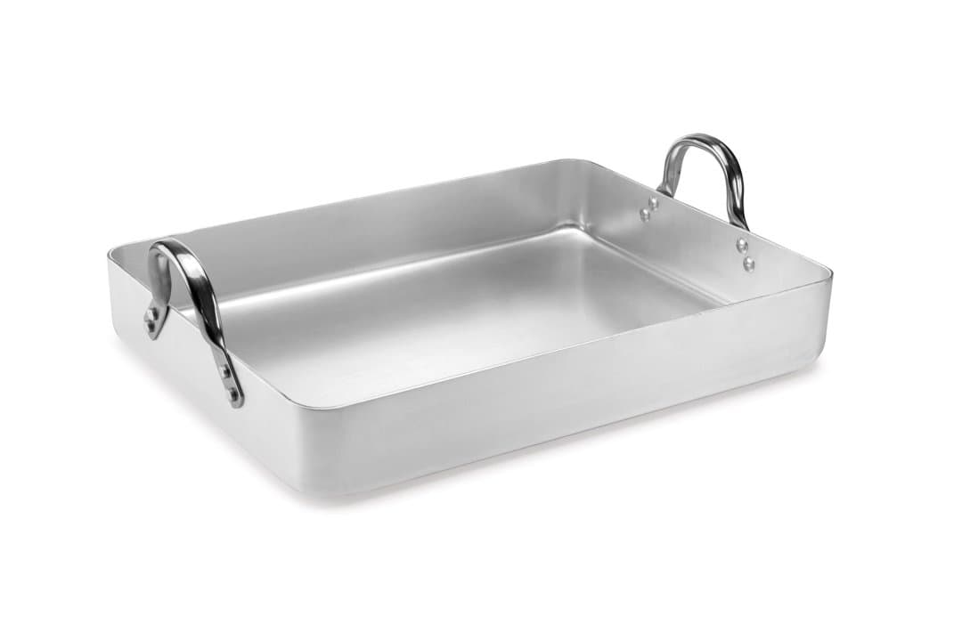 Roasting pan 70 x 45 cm 27.7 liter capacity aluminum with fixed handles