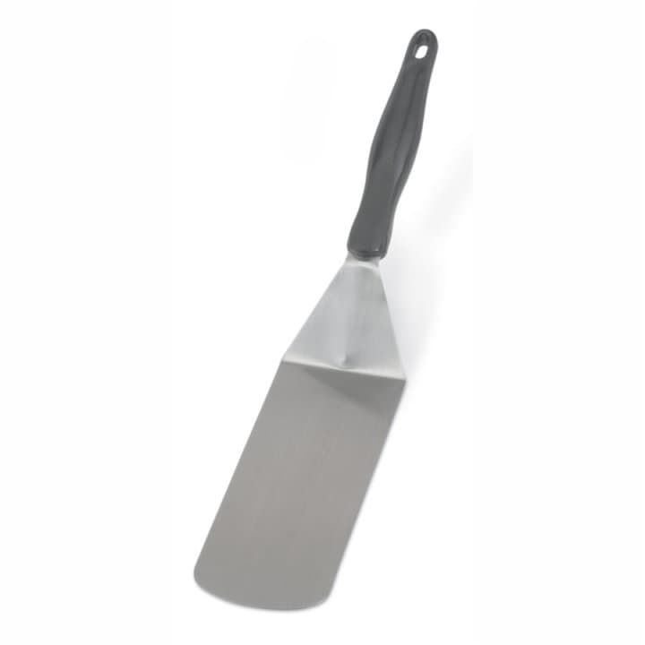 Heavy-duty stainless steel hamburger turner with flexible blade and nylon Ergo Grip™ handle in black