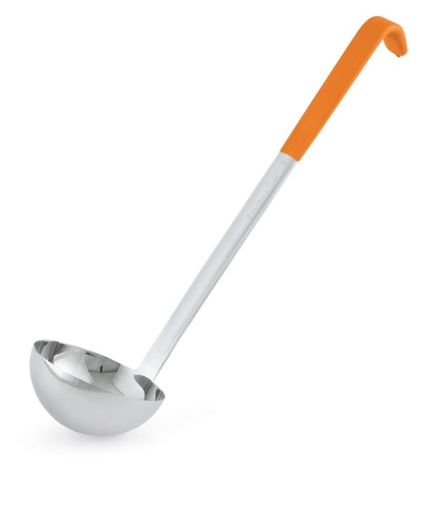 8-ounce one-piece heavy-duty stainless steel ladle with orange Kool-Touch® handle