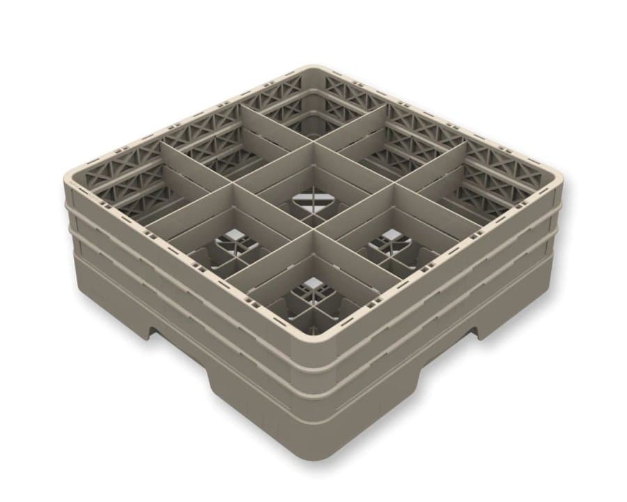 Closed Flap Rack 9-compartment rack full size polypropylene in beige with four extenders