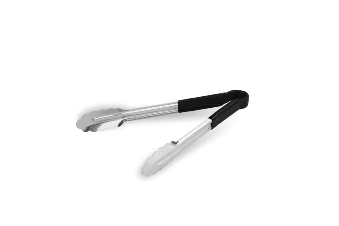 Scalloped tongs 40 cm stainless steel with black PVC handle