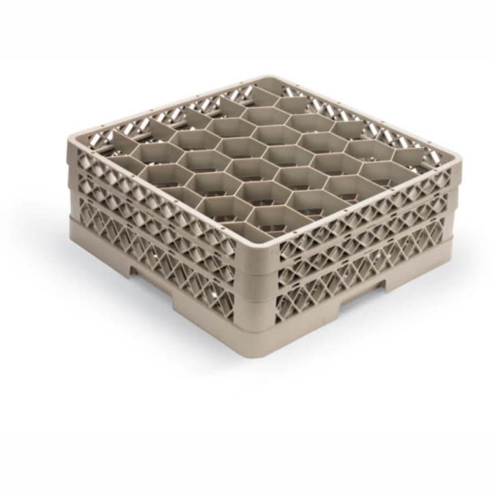 Full-size 30-compartment Traex® Rack Max® glass rack with two extenders in beige