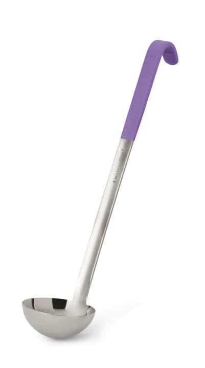 4-ounce one-piece heavy-duty stainless steel ladle with purple Kool-Touch® handle