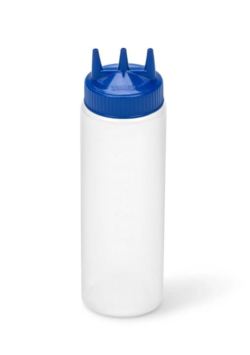 24-ounce Traex® Color-Mate Tri Tip™ wide-mouth clear squeeze dispenser with blue top