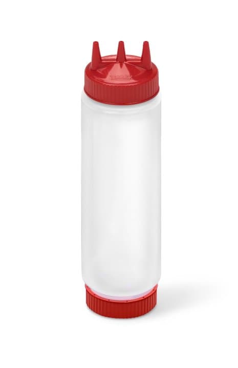 24-ounce Traex® FIFO clear squeeze dispenser with red Tri Tip™ and red base cap