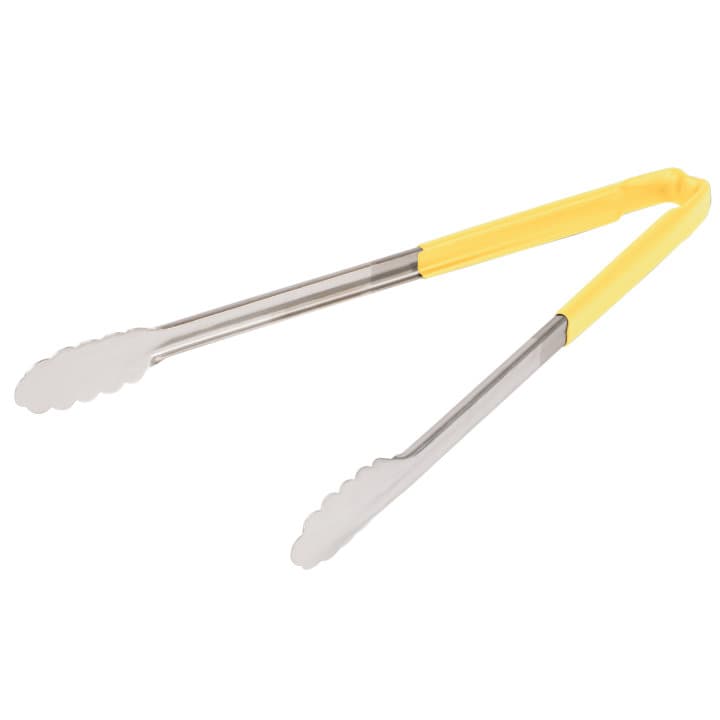 16-inch stainless steel one-piece scalloped tongs with yellow Kool-Touch® handle