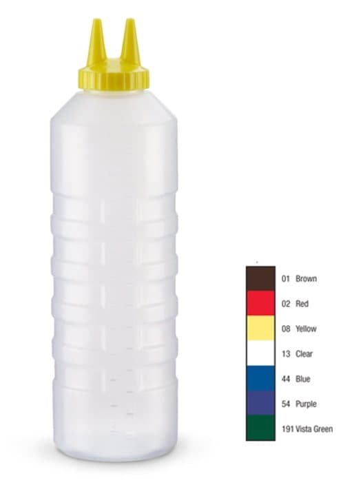 24-ounce Traex® Color-Mate Twin Tip™ clear squeeze dispenser with blue top