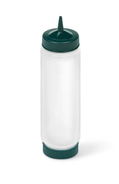 24-ounce Traex® FIFO clear squeeze dispenser with green single tip and green base cap