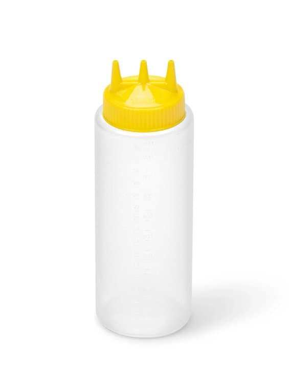 32-ounce Traex® Color-Mate Tri Tip™ wide-mouth clear squeeze dispenser with yellow top