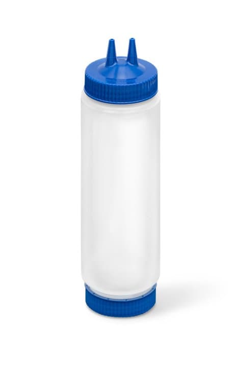 24-ounce Traex® FIFO clear squeeze dispenser with blue Twin Tip™ and blue base cap