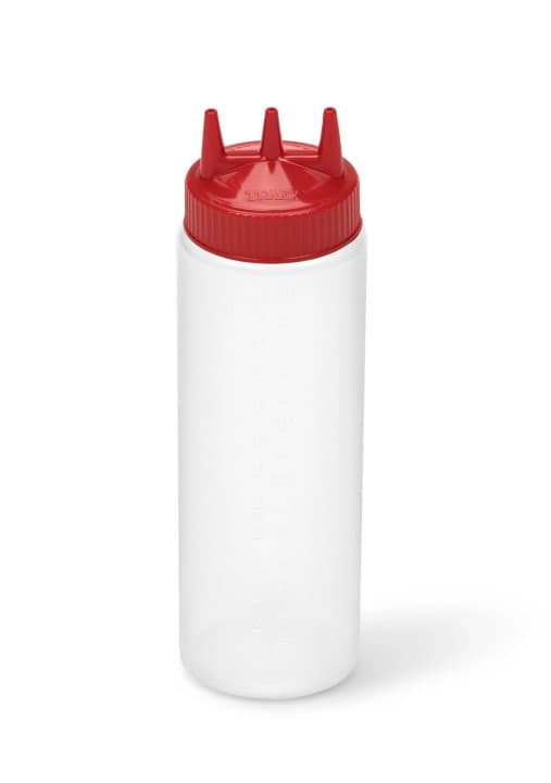 24-ounce Traex® Color-Mate Tri Tip™ wide-mouth clear squeeze dispenser with red top