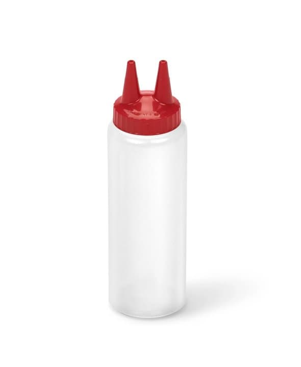 8-ounce Traex® Color-Mate Twin Tip™ clear squeeze dispenser with red top