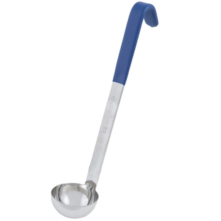 2-ounce one-piece heavy-duty stainless steel ladle with blue Kool-Touch® handle