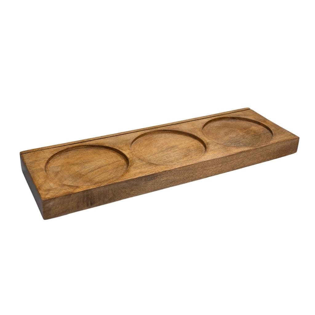 Büfé bemutató 3 db mangófa tálaló üvegtégely, 51 x 17 x 3,5 cm